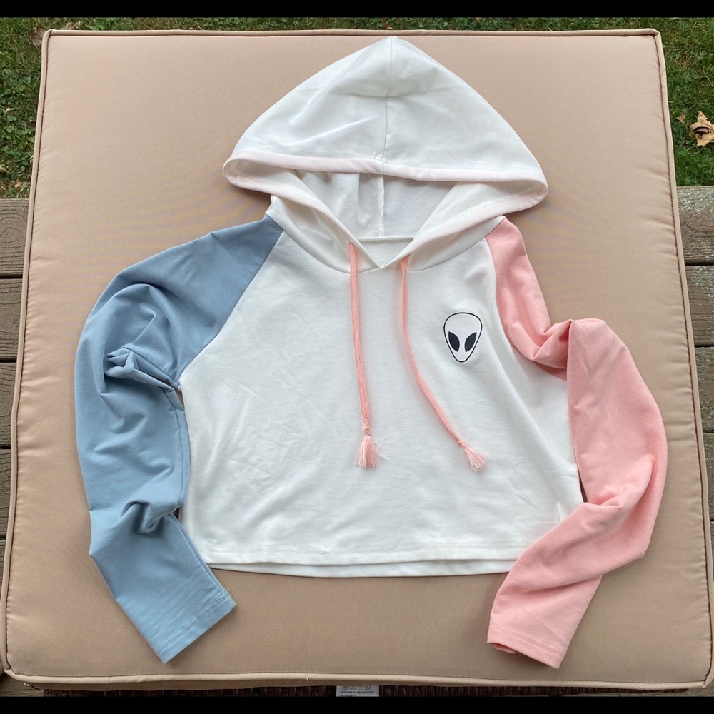 long sleeved cropped alien hoodie.